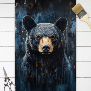 Rustic Black Bear Portrait Decoupage Tissue Paper