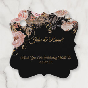 Rustic Black Blush Watercolor Rose Gold Floral Favour Tags