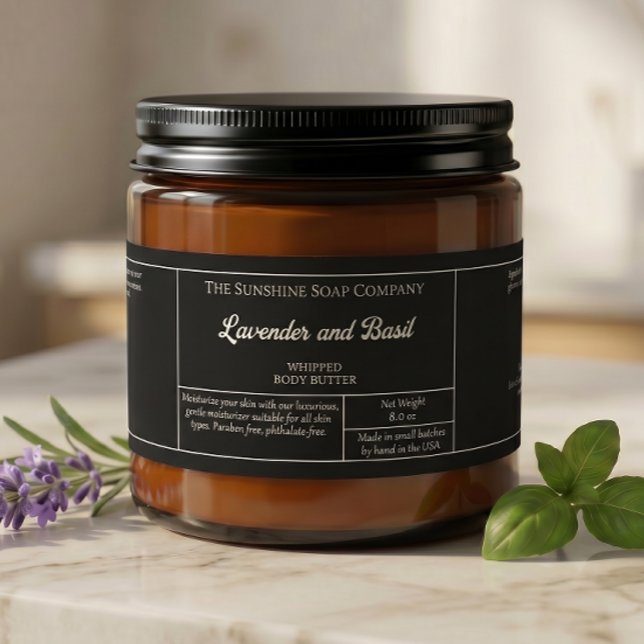 Rustic black body butter or cosmetics jar label (Creator Uploaded)