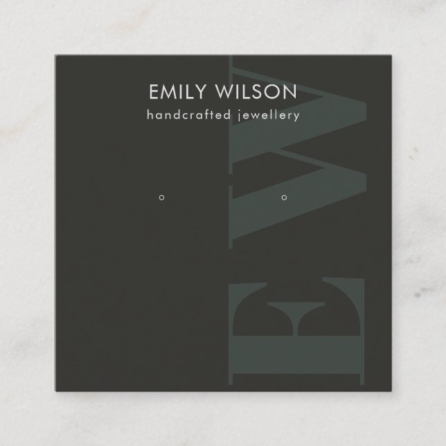 Rustic Black Bold Monogram Stud Earring Display Square Business Card (Front)