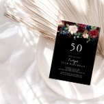 Rustic Black Botanical 50th Birthday Party  Invitation<br><div class="desc">This rustic black botanical 50th birthday party invitation is perfect for a classic birthday party. The design features burgundy,  red,  navy,  blue and blush radiant and graceful hand-painted flowers in black background,  inspiring natural beauty.</div>