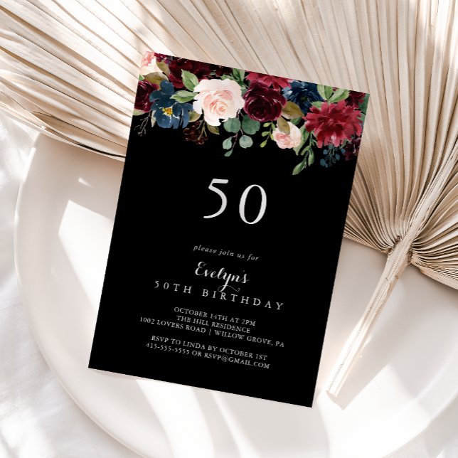 Rustic Black Botanical 50th Birthday Party  Invitation (Creator Uploaded)