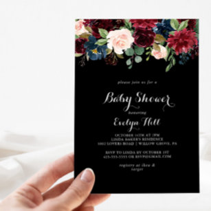 Rustic Black Botanical Baby Shower  Invitation