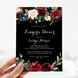 Rustic Black Botanical Bridal Lingerie Shower  Invitation