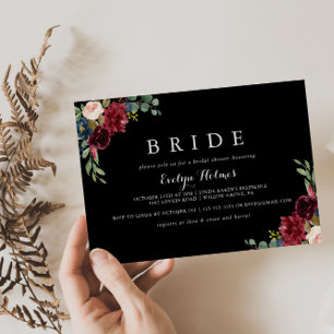 Rustic Black Botanical Bride Bridal Shower Invitation