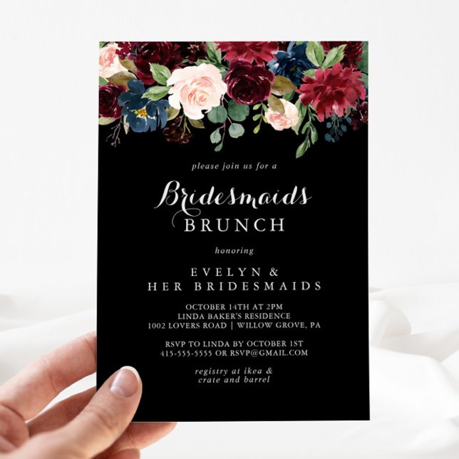 Rustic Black Botanical Bridesmaids Brunch Shower  Invitation (Creator Uploaded)
