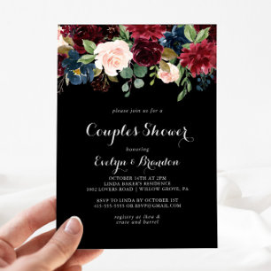 Rustic Black Botanical Couples Shower Invitation