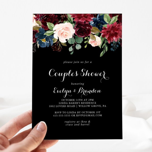 Rustic Black Botanical Couples Shower Invitation (Creator Uploaded)