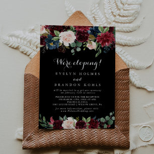 Rustic Black Botanical Elopement Reception Invitation