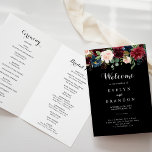 Rustic Black Botanical Folded Wedding Program Programme<br><div class="desc">This rustic black botanical folded wedding program is perfect for a classic wedding. The design features burgundy,  red,  navy,  blue and blush radiant and graceful hand-painted flowers in a black background,  inspiring natural beauty.

Include a quote or short message,  order of service,  wedding party and thank you message.</div>