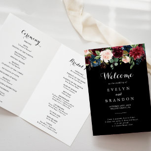 Rustic Black Botanical Folded Wedding Program Programme