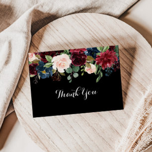 Rustic Black Botanical Formal Flat Wedding  Thank You Card