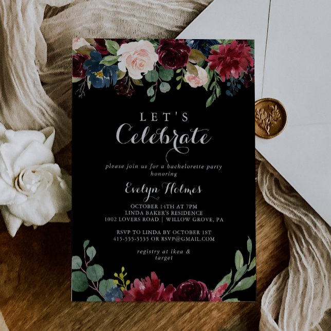 Rustic Black Botanical Let's Celebrate Party  Invitation (Creator Uploaded)