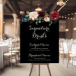 Rustic Black Botanical Signature Drinks Sign<br><div class="desc">This rustic black botanical signature drinks sign is perfect for a classic wedding. The design features burgundy,  red,  navy,  blue and blush radiant and graceful hand-painted flowers in a black background,  inspiring natural beauty.

Personalise the sign with the names of the bride and groom and their favourite drink choice.</div>