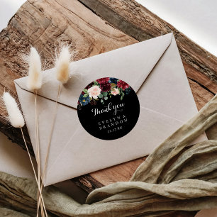 Rustic Black Botanical Thank You Wedding Favour Classic Round Sticker