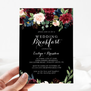 Rustic Black Botanical Wedding Breakfast Invitation