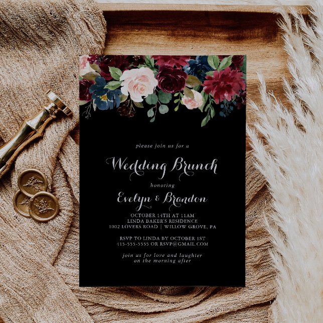 Rustic Black Botanical Wedding Brunch  Invitation (Creator Uploaded)
