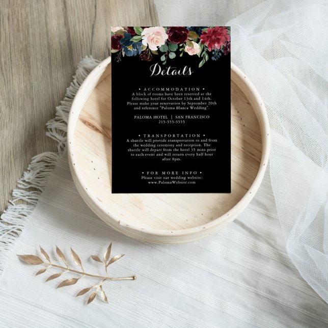 Rustic Black Botanical Wedding Details Enclosure Card (Creator Uploaded)