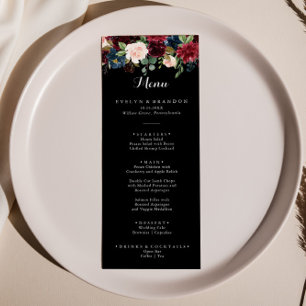 Rustic Black Botanical Wedding Dinner Menu Card