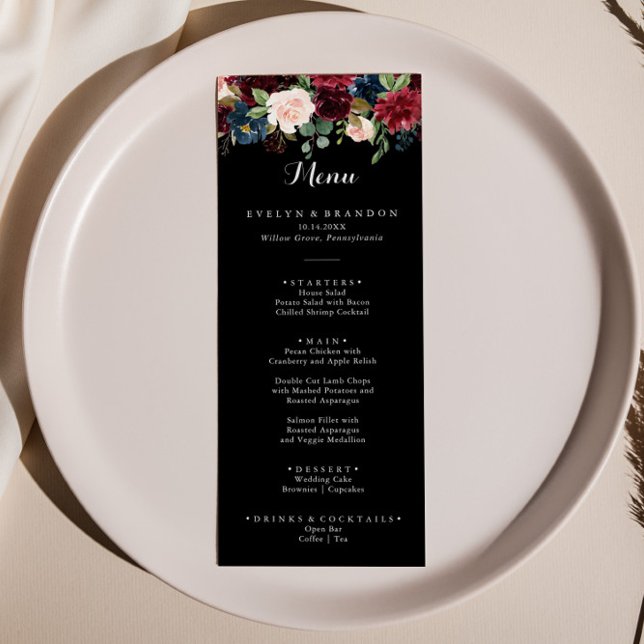 Rustic Black Botanical Wedding Dinner Menu Card (Creator Uploaded)