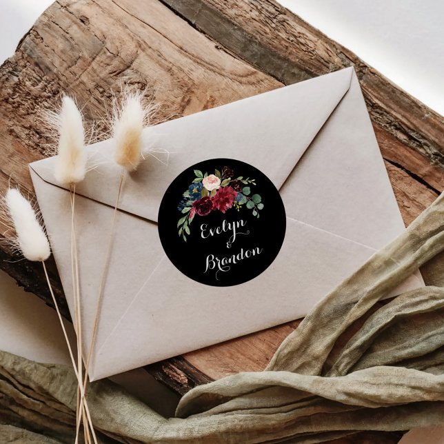 Rustic Black Botanical Wedding Envelope Seals (Creator Uploaded)