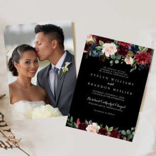 Rustic Black Botanical Wedding Invitation