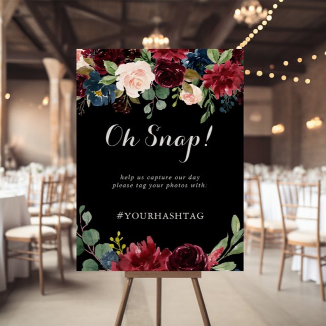 Rustic Black Botanical Wedding Oh Snap Sign (Creator Uploaded)