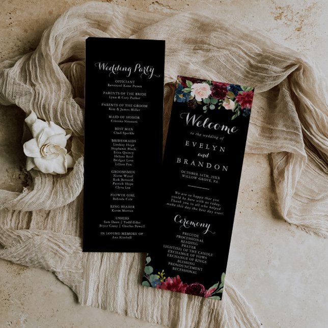 Rustic Black Botanical Wedding Program Programme (Creator Uploaded)
