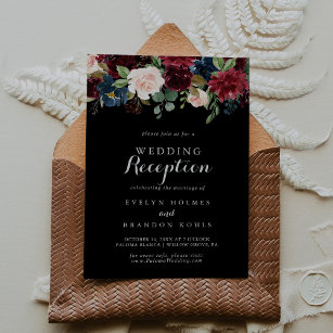 Rustic Black Botanical Wedding Reception Invitation