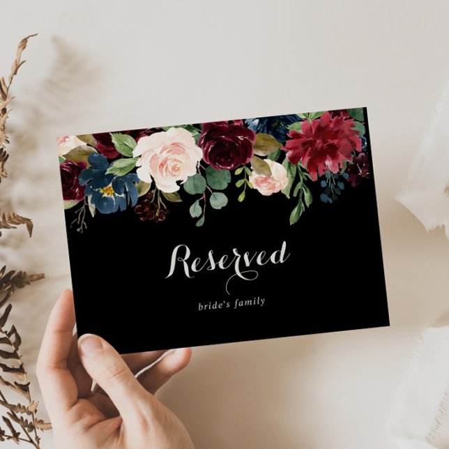 Rustic Black Botanical Wedding Reserved Sign (Creator Uploaded)