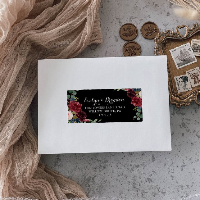 Rustic Black Botanical Wedding RSVP Address Label (Creator Uploaded)