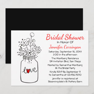Rustic Black Bridal Shower Mason Jar Flowers Invitation