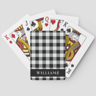 Rustic Black Buffalo Check Family Monogram Playing Cards