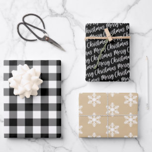 Rustic Black Buffalo Plaid Merry Christmas Wrapping Paper Sheet