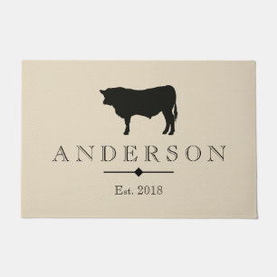 Rustic Black Bull Silhouette   Personalised Doormat