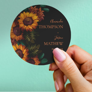 Rustic Black Burnt Orange Pretty Floral Wedding Classic Round Sticker