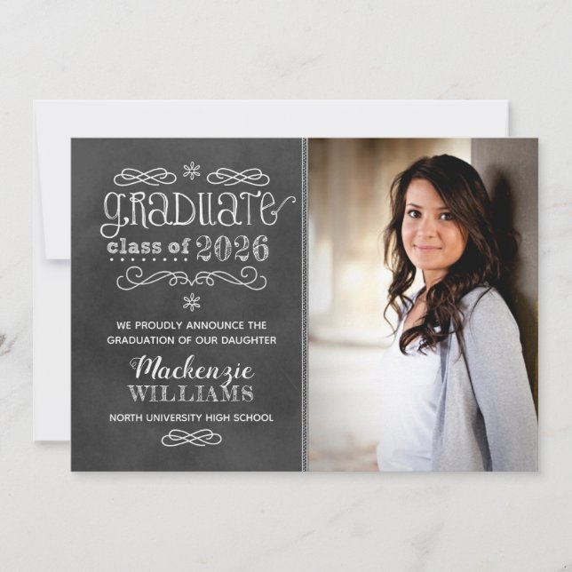 Rustic Black Chalkboard 2025 Graduate Photo Invitation (Front)