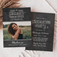 Rustic Black Chalkboard 2025 Graduate Photo Party