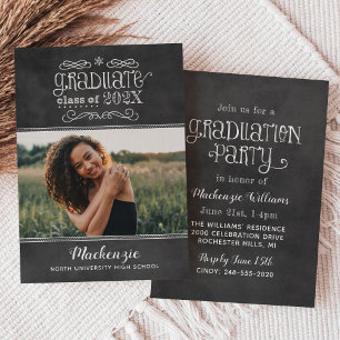 Rustic Black Chalkboard 2025 Graduate Photo Party Invitation