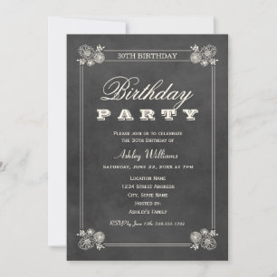 Rustic Black Chalkboard 30th Birthday Party Invitation