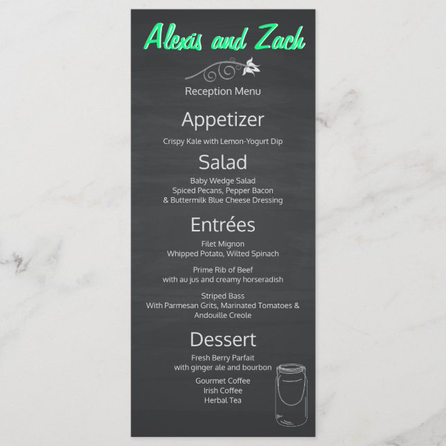 Rustic Black Chalkboard Mason Jar Script Menu (Front)