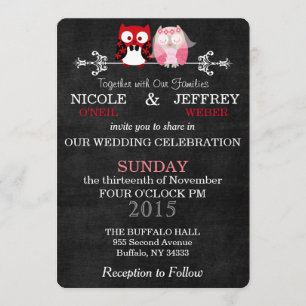 Rustic Black Chalkboard Owl Bride Groom Wedding Invitation