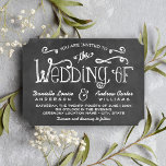 Rustic Black Chalkboard Script Wedding Invitation<br><div class="desc">Charming chalkboard wedding invitations for a casual chic occasion feature handwritten style fonts,  scroll designs,  and ampersand accents that have a white chalk appearance on a background that has a rustic black board textured appearance.</div>