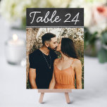 Rustic Black Chalkboard Wedding Photo Table Number<br><div class="desc">Elegant custom wedding table cards can be personalised with an engagement photo of the bride and groom. Design features white table number text on a rustic black chalkboard style background. To customise: type in the table number, click "change" by the default photo to upload your own photo, and add that...</div>