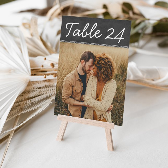 Rustic Black Chalkboard Wedding Photo Table Number (Creator Uploaded)