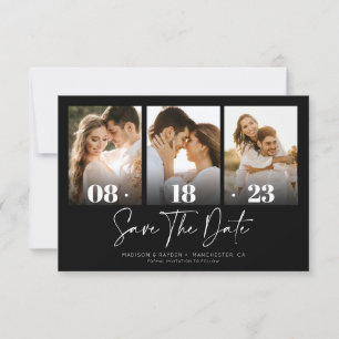 Rustic Black Chic Picture Collage Save the date Invitation