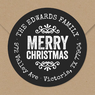 Rustic Black Christmas Circle Return Address Label
