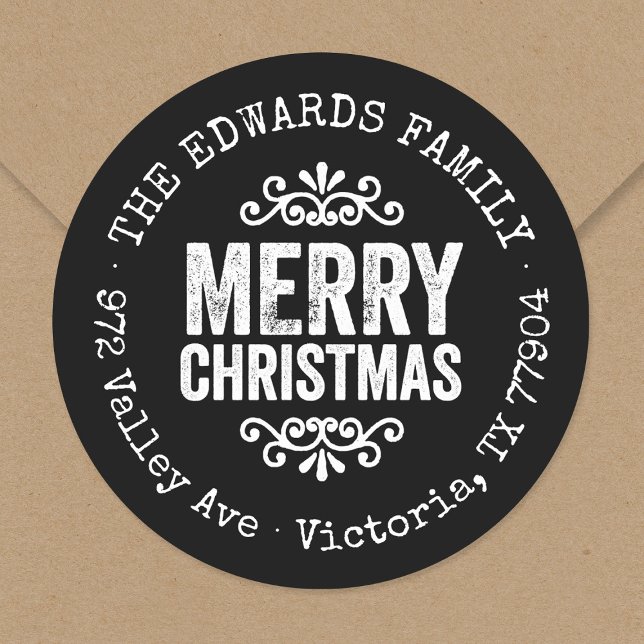 Rustic Black Christmas Circle Return Address Label (Creator Uploaded)