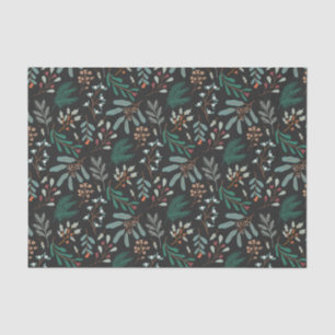 Rustic Black Christmas Foliage Pattern Tissue Paper