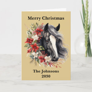 Rustic Black Christmas Horse Wreath Holiday  Card